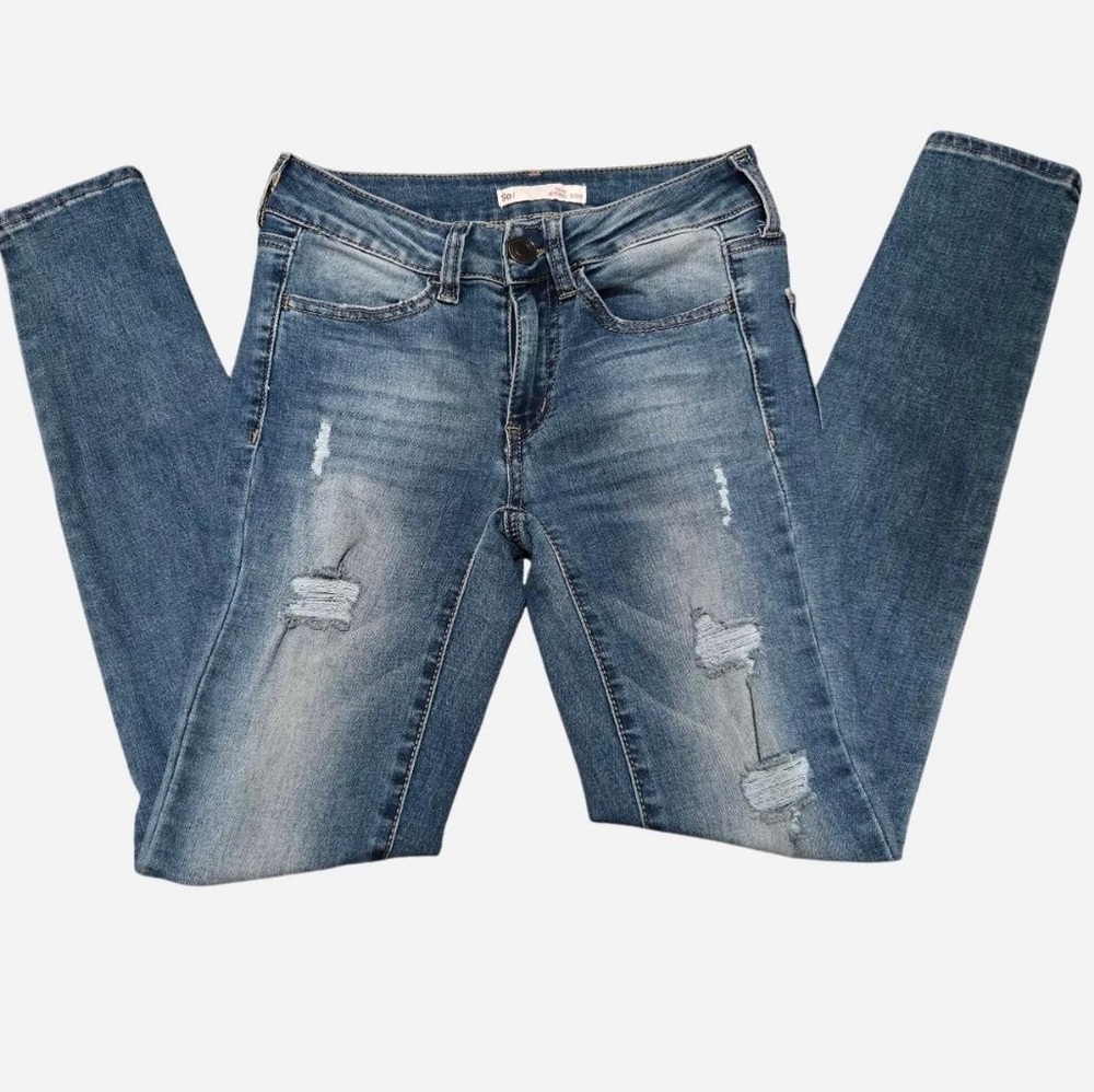 SO Women's Blue Distressed Jeggings